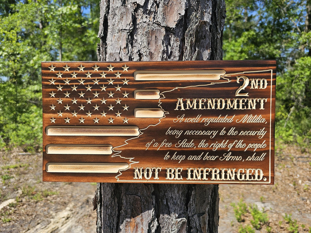Wooden 2nd Amendment We The People Tattered Flag Sign USA