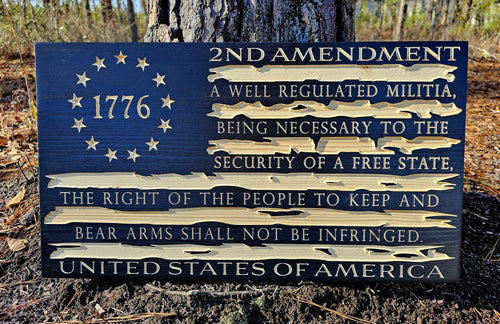 Wooden 1776 Betsy Ross 2A Tattered American Flag Sign USA