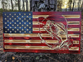 Wooden Bass Fishing Flag Sign USA