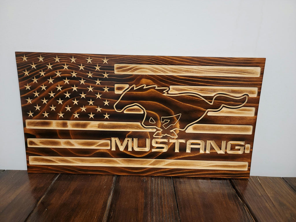 Wooden Mustang Flag Sign USA