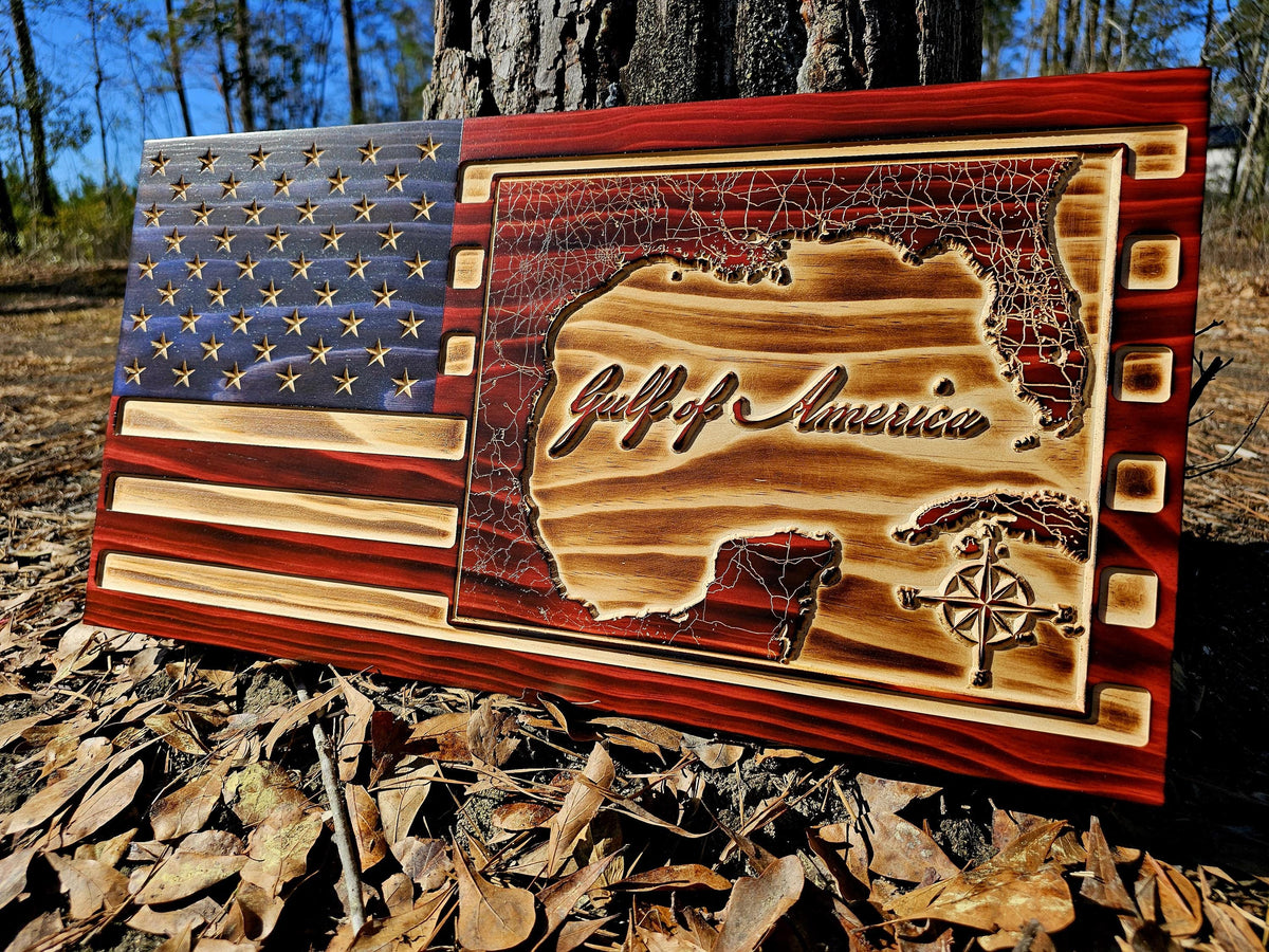 Wooden Gulf Of America Trump Flag Sign USA