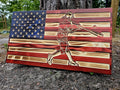 Wooden Baseball Player Flag Sign USA