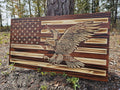 Wooden Bald Eagle Flag Sign USA