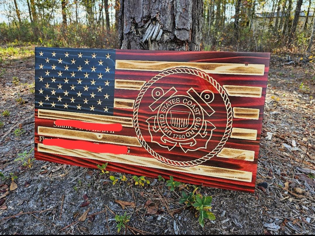 Wooden United States Coast Guard Flag Sign USA