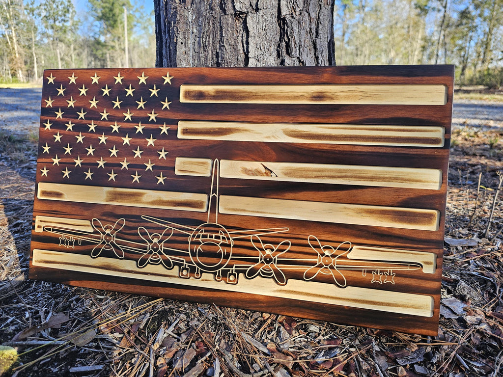 Wooden Lockheed P-3 Orion Plane Flag Sign USA