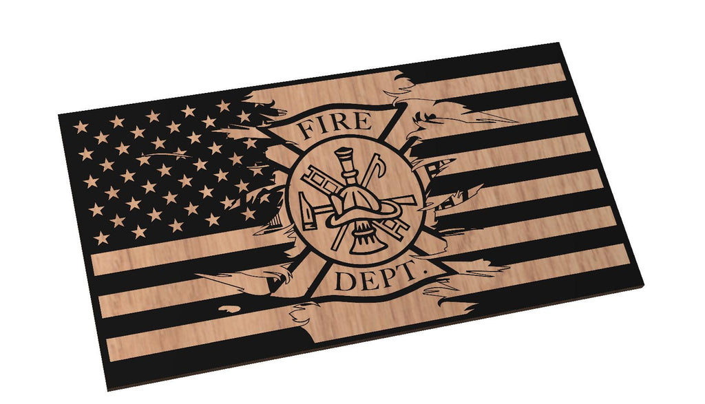 Wooden Fire Department Maltese American Flag Sign USA