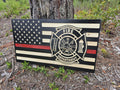 Wooden Fire Department Red Line Flag Sign USA