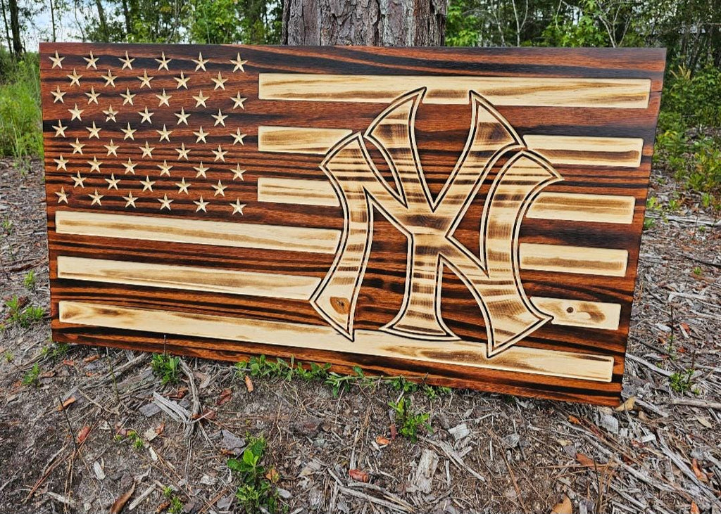 Wooden New York American Flag Sign USA