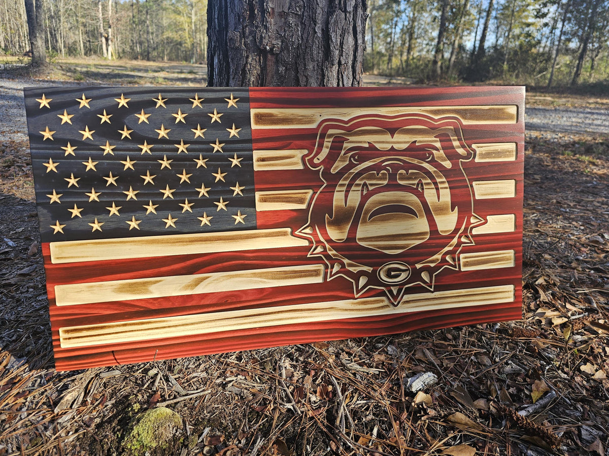 Wooden Dawgs American Flag Sign USA