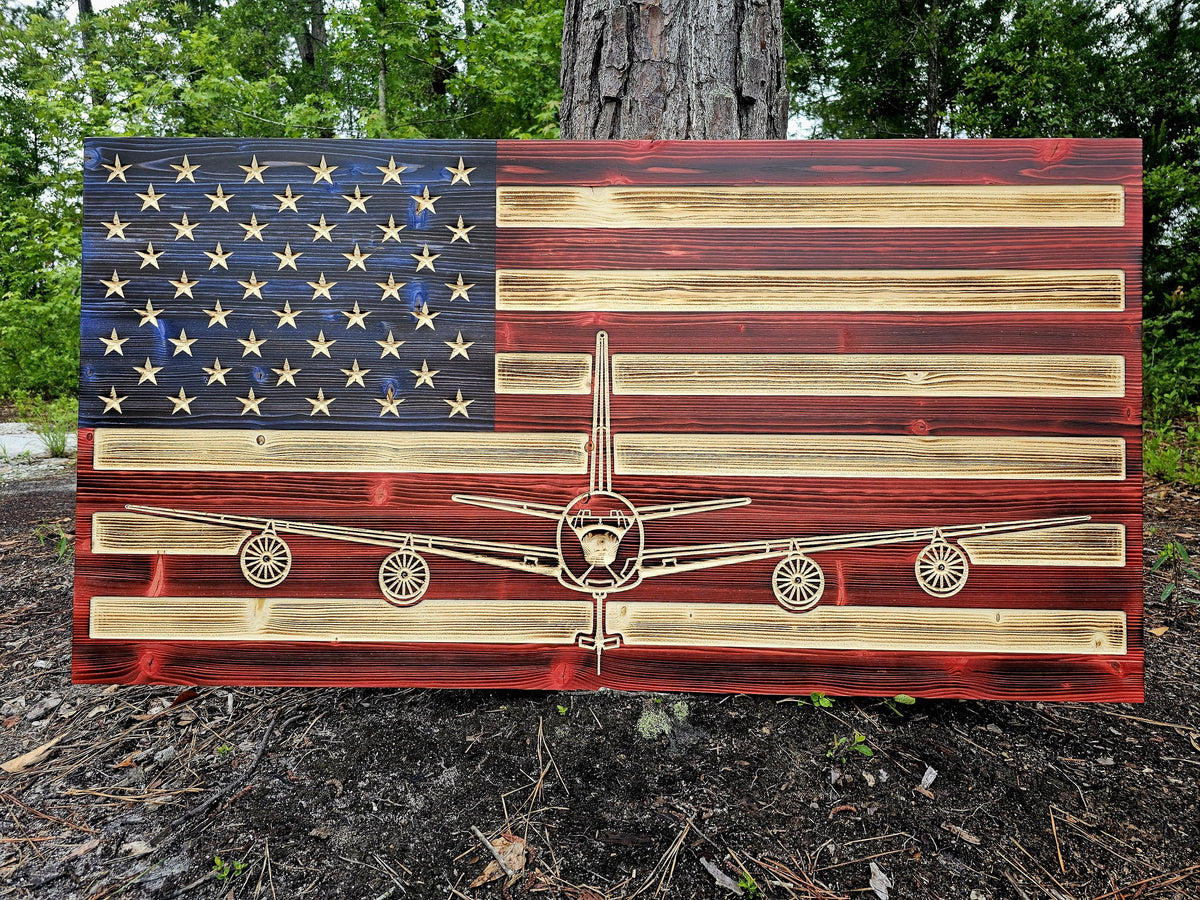Wooden KC-135 Stratotanker Flag Sign USA