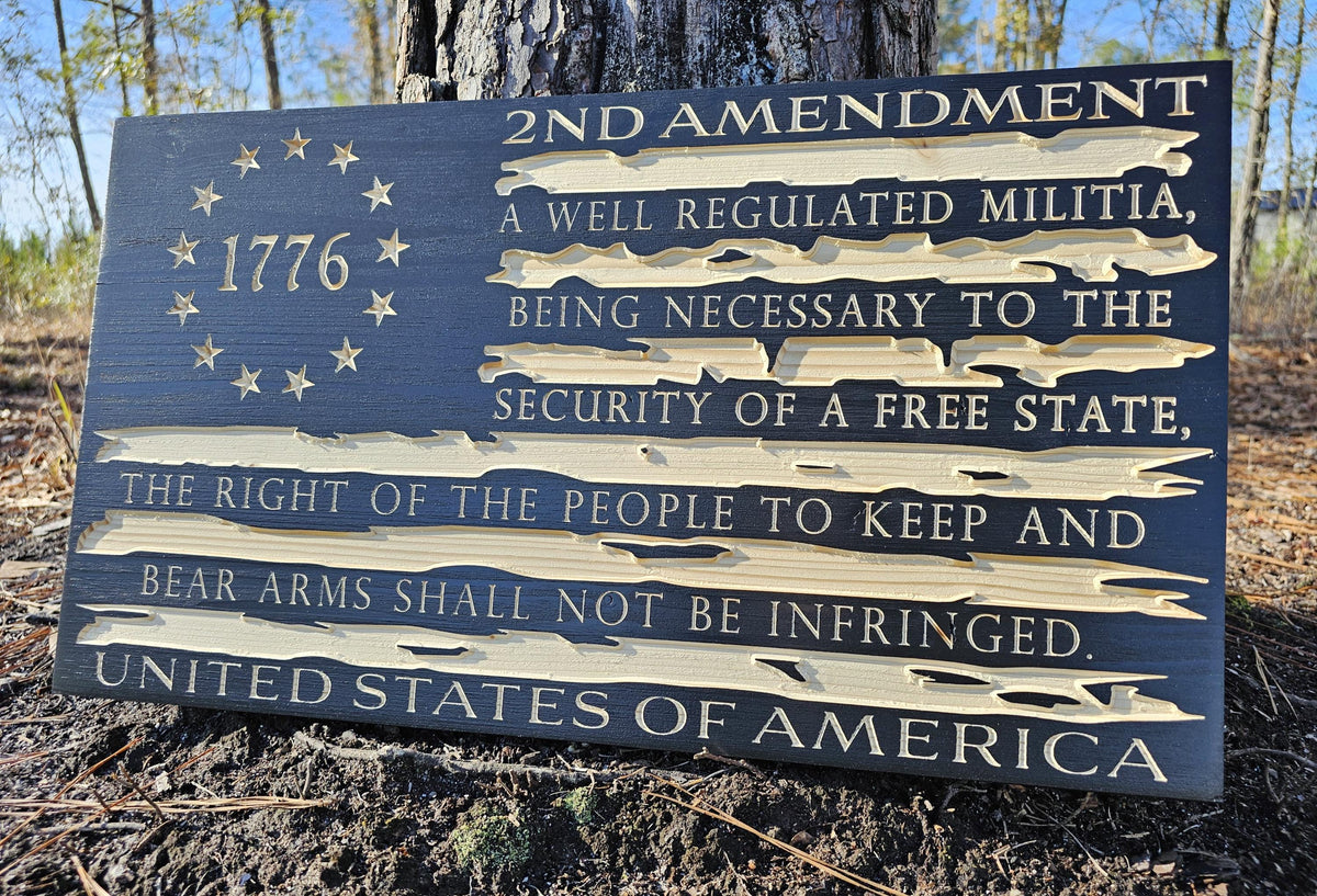 Wooden 1776 Betsy Ross 2A Tattered American Flag Sign USA