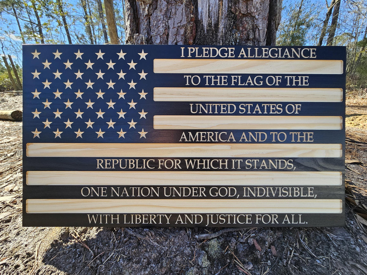 Wooden Pledge of Allegiance American Flag Sign USA