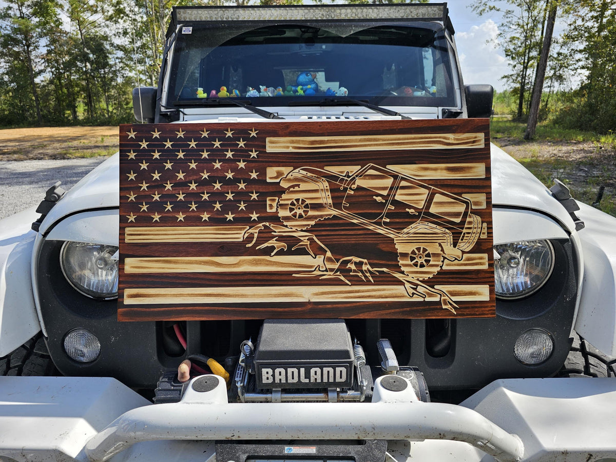 Wooden Offroad Vehicle Flag Sign USA