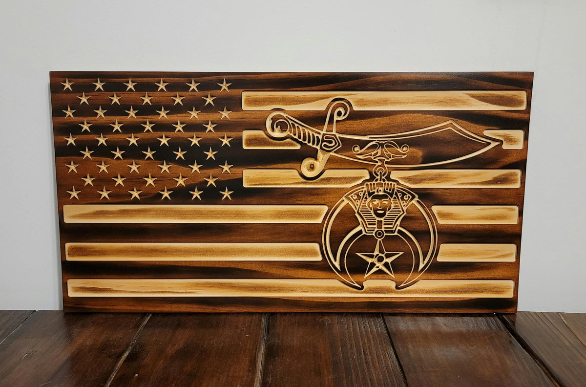 Wooden Shriner Flag Sign USA