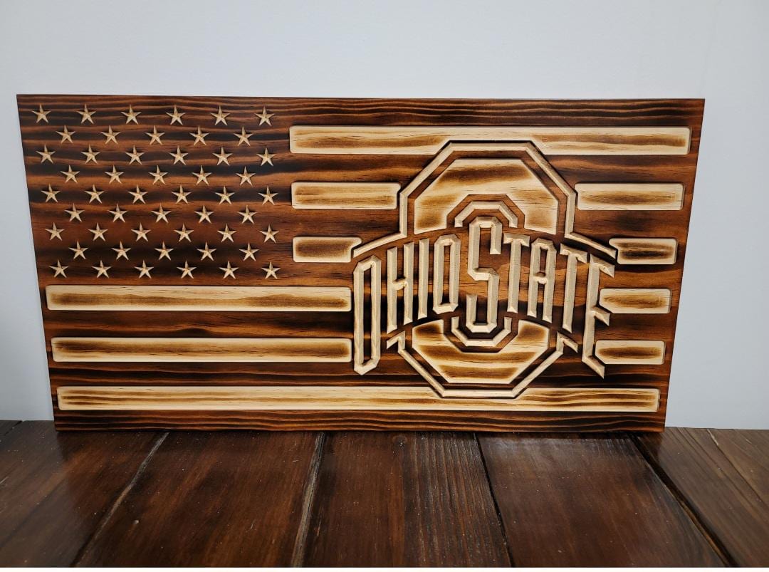 Wooden Ohio American Flag Sign USA