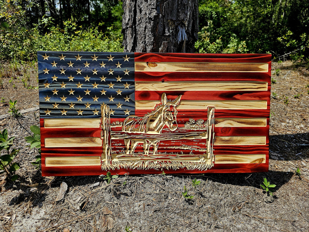 Wooden Mule Farm Fence United States Flag Sign USA