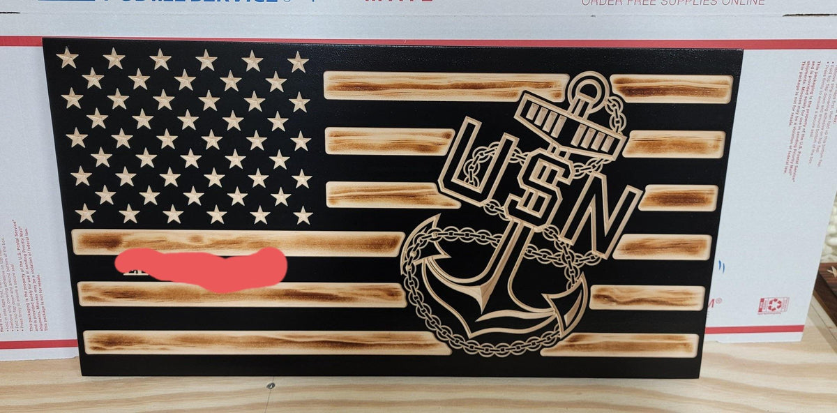 Wooden Navy Anchor Flag Sign USA
