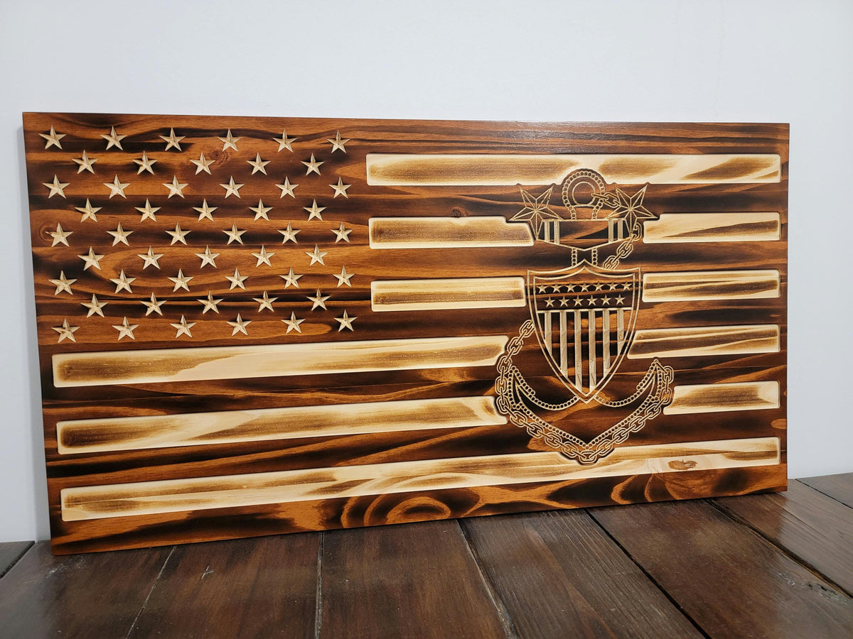 Wooden Navy Anchor Flag Sign USA