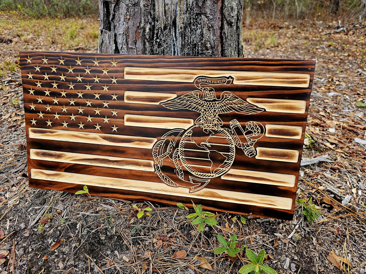 Wooden Marine American Flag Sign USA