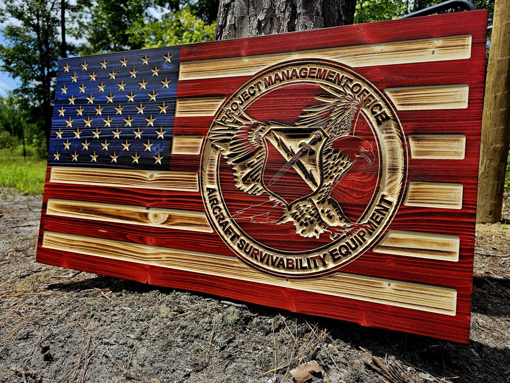 Wooden PMO ASE Flag Sign USA