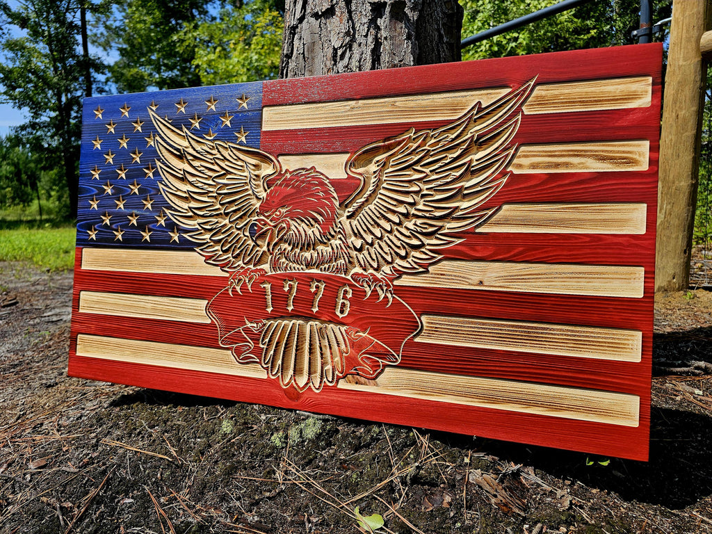 Wooden Bald Eagle 1776 American Flag Sign USA