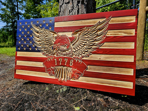 Wooden Bald Eagle 1776 American Flag Sign USA