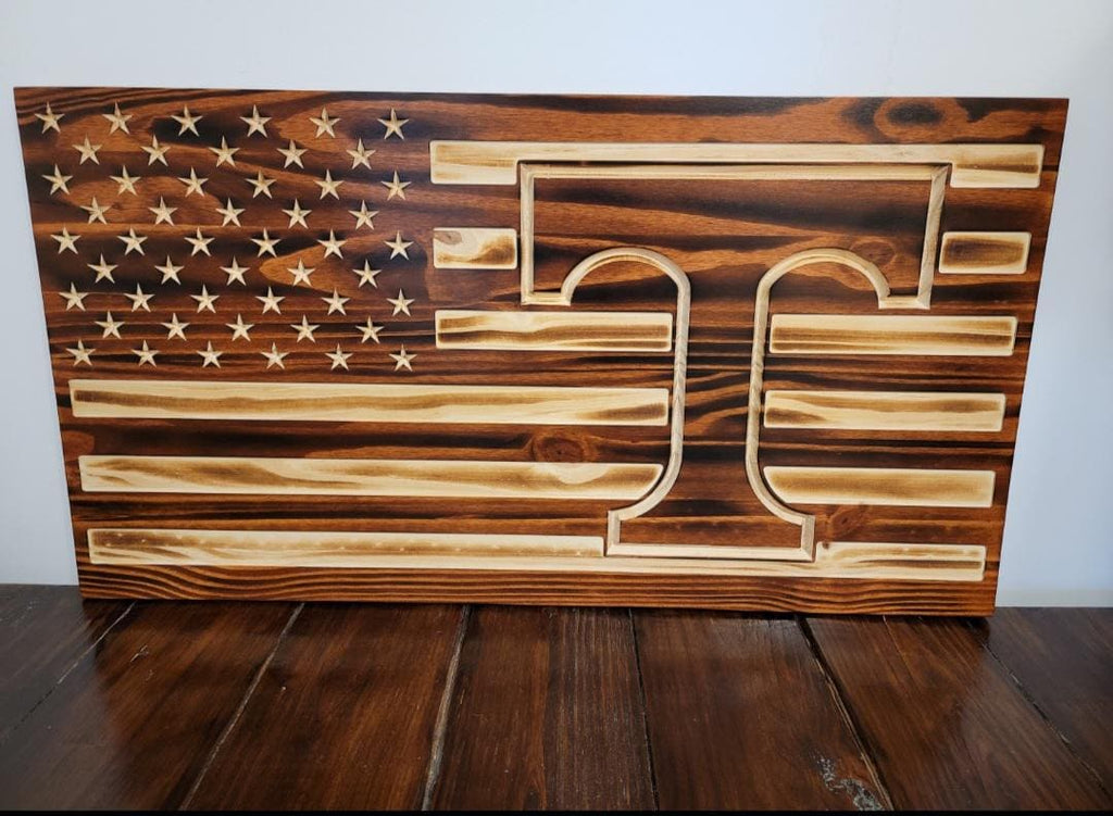 Wooden Tennessee American Flag Sign USA
