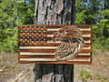 Wooden Bald Eagle Head American Flag Sign USA