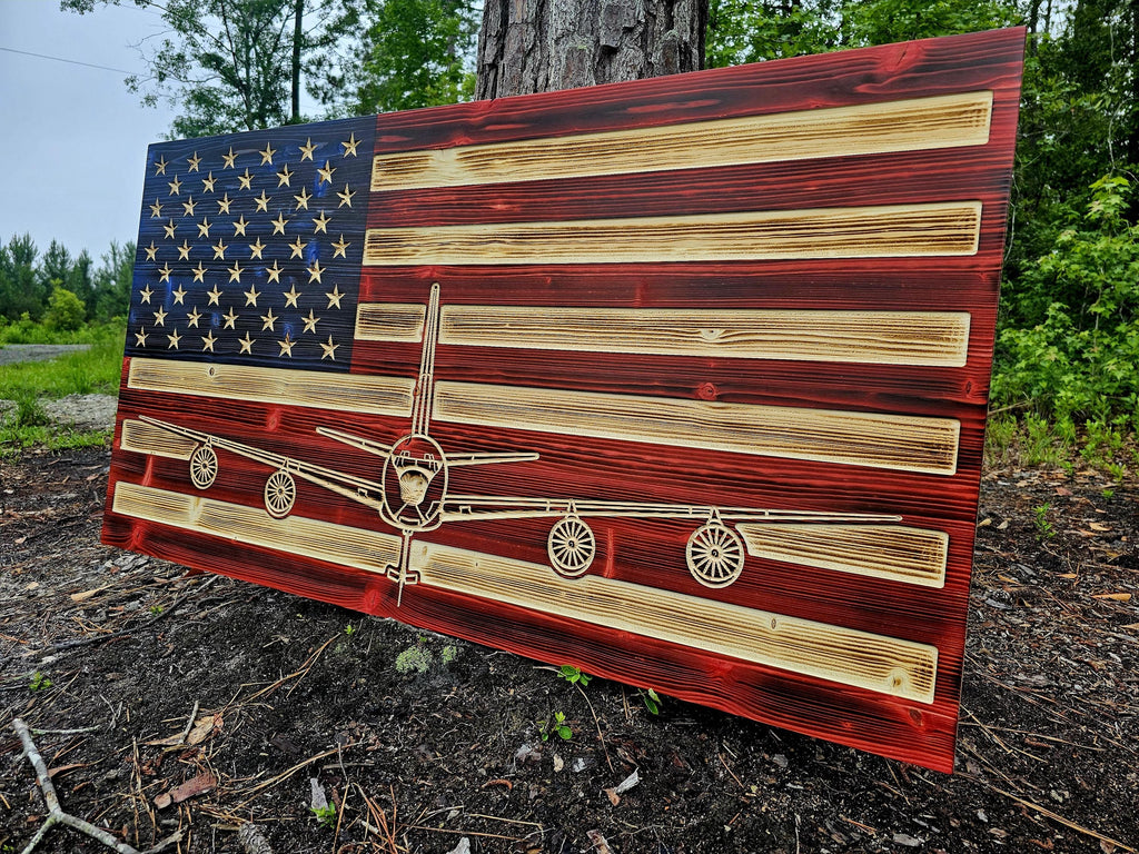 Wooden KC-135 Stratotanker Flag Sign USA