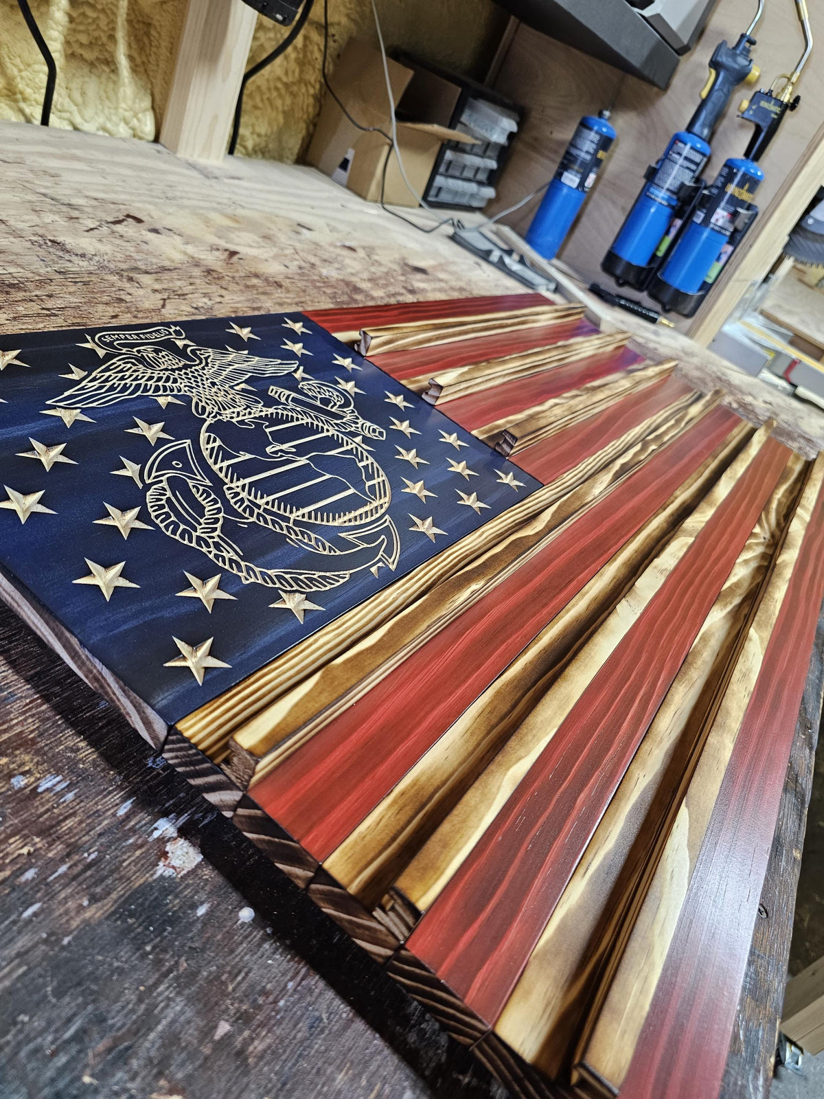Wooden Challenge Coin Holder United States Flag Sign USA