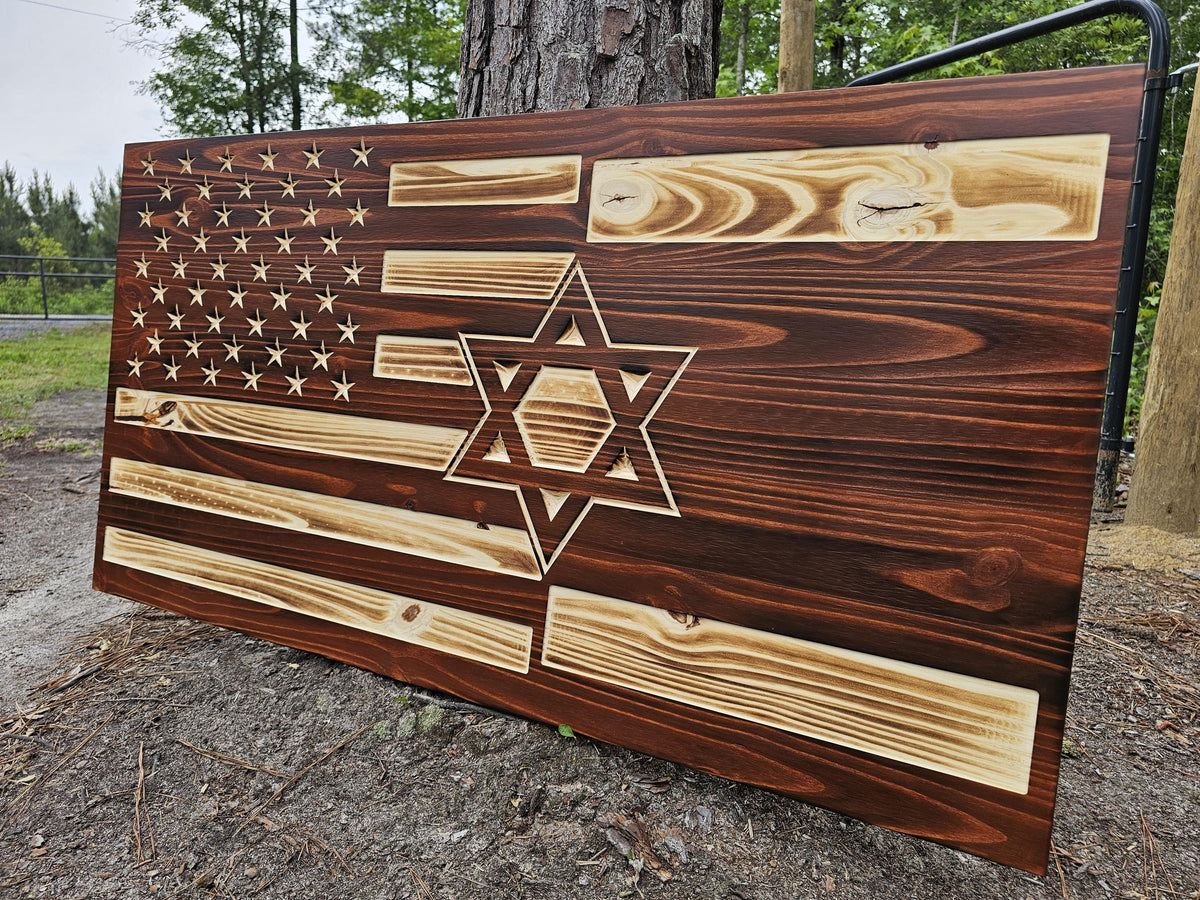 Wooden Israel American Flag Sign USA
