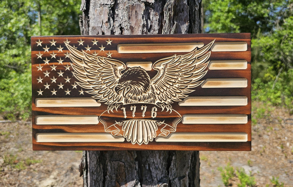 Wooden Bald Eagle 1776 American Flag Sign USA
