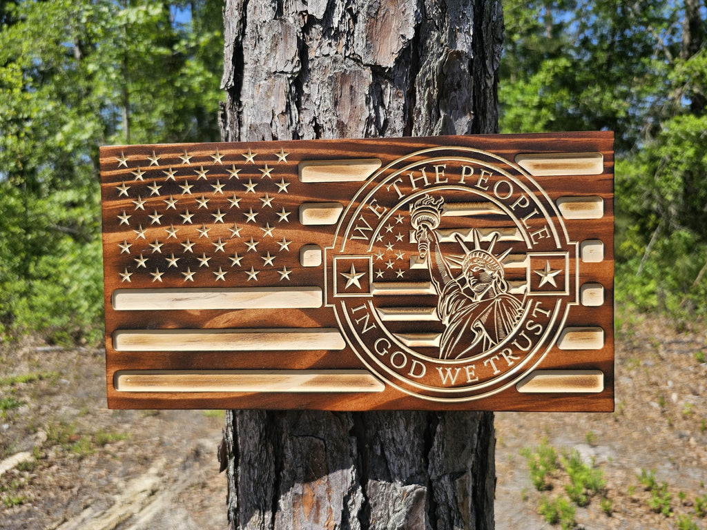 Wooden We The People Lady Liberty American Flag Sign USA