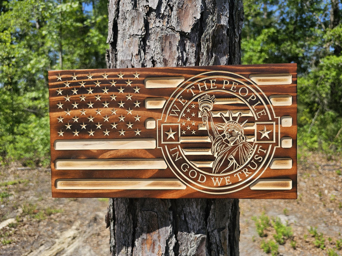 Wooden We The People Lady Liberty American Flag Sign USA