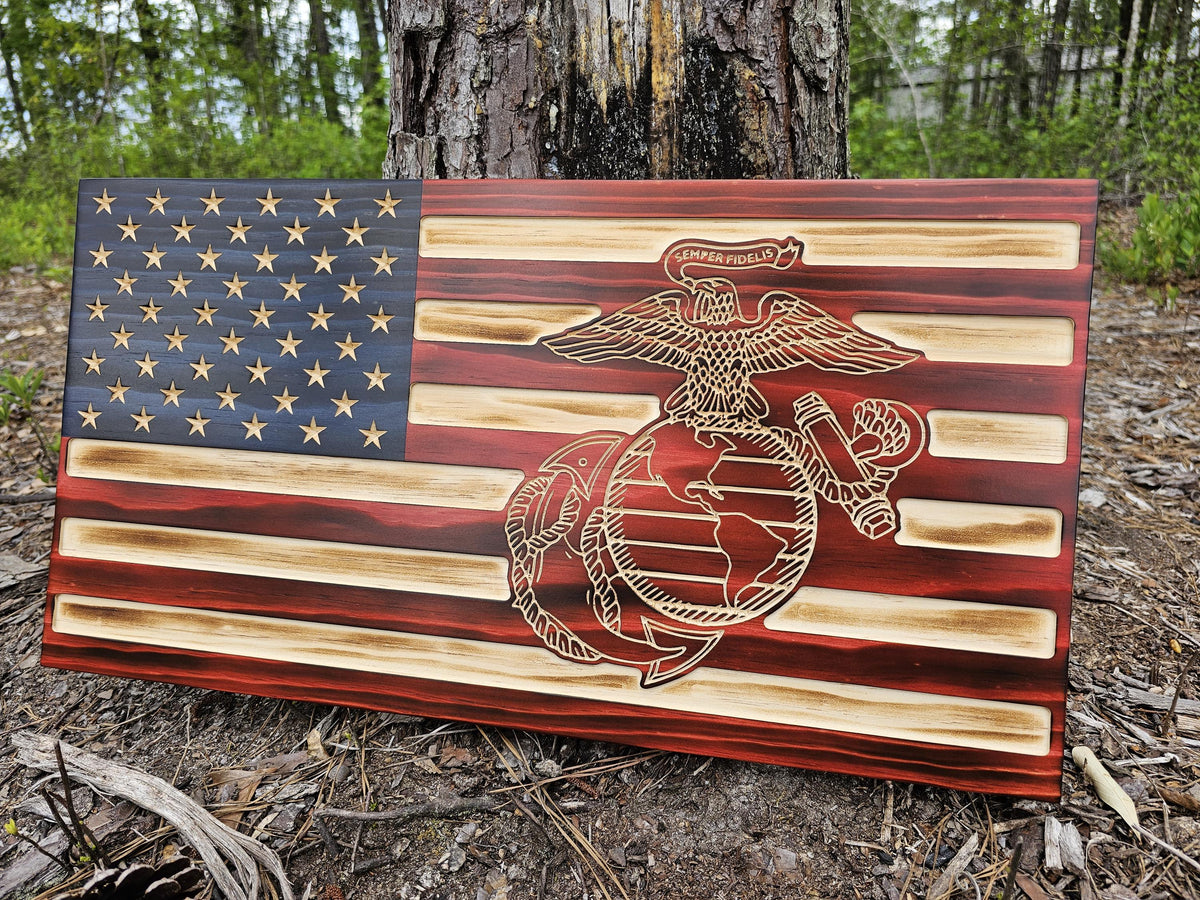 Wooden Marine American Flag Sign USA