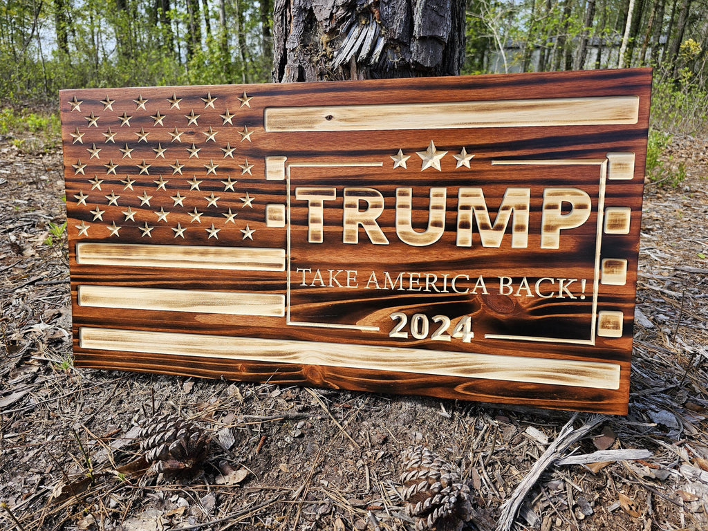 Wooden Trump 2024 Flag Sign USA