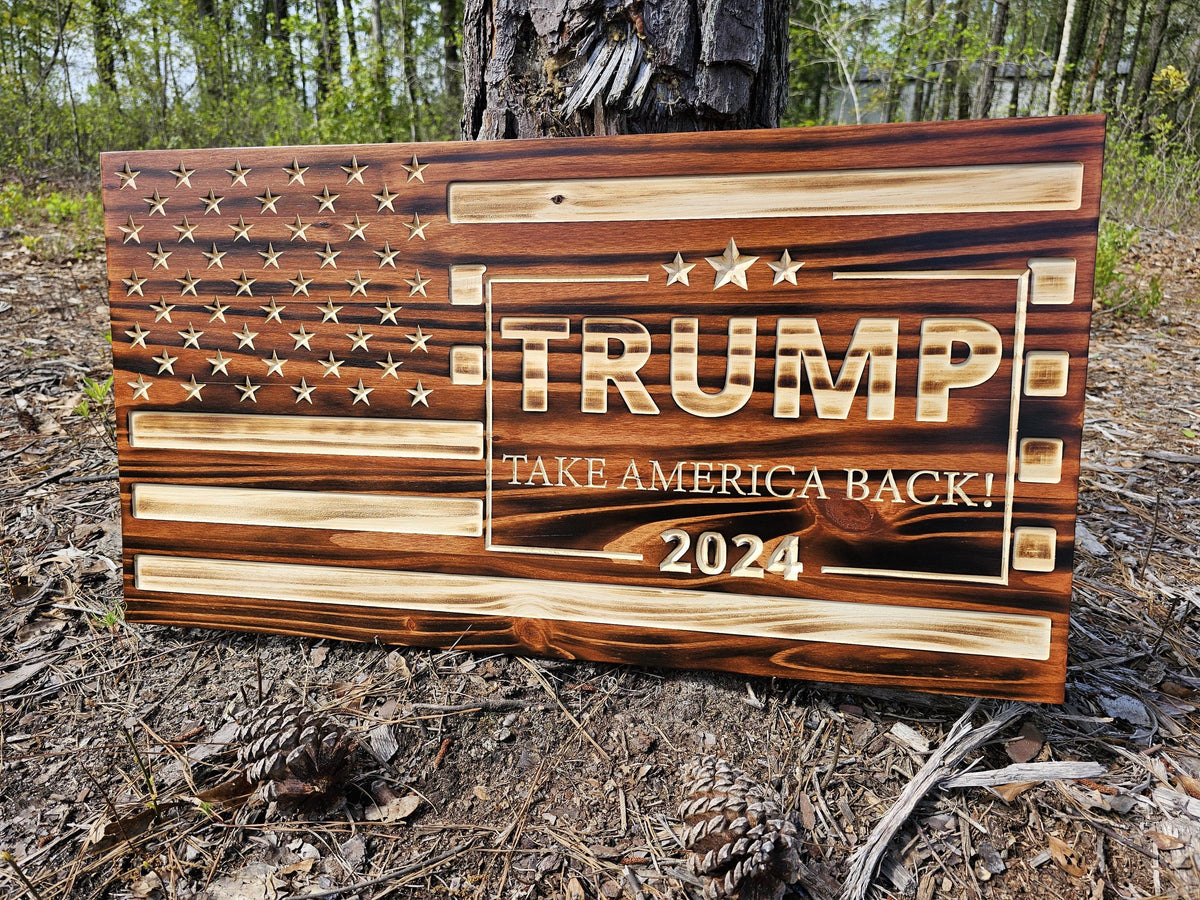 Wooden Trump 2024 Flag Sign USA