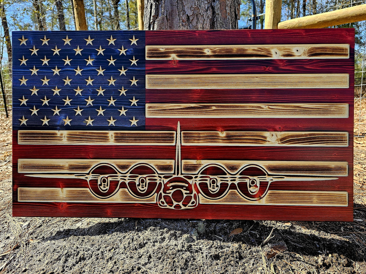 Wooden C130 front view American Flag Sign USA