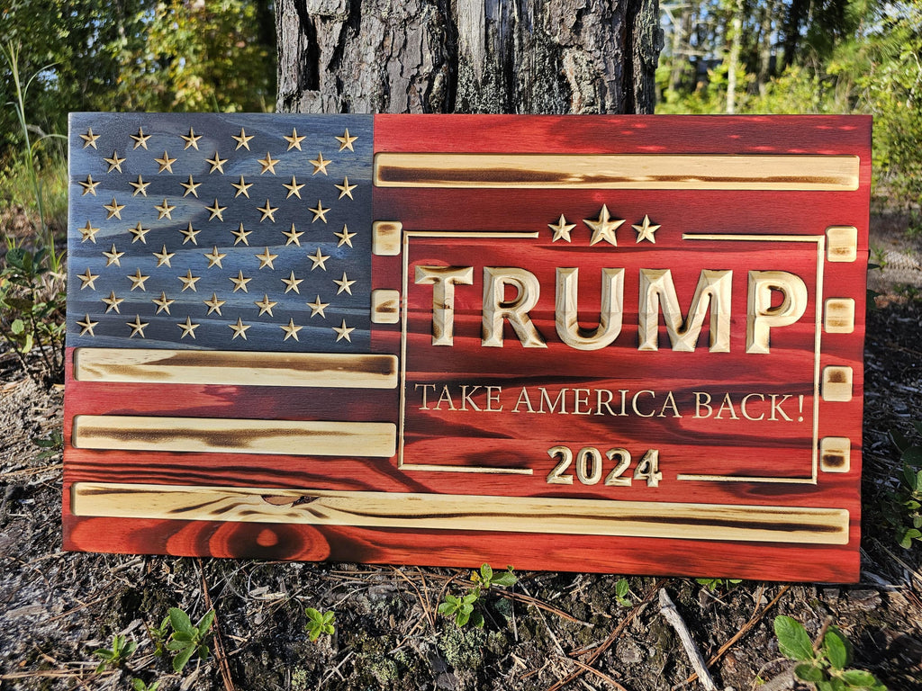 Wooden Trump 2024 Flag Sign USA