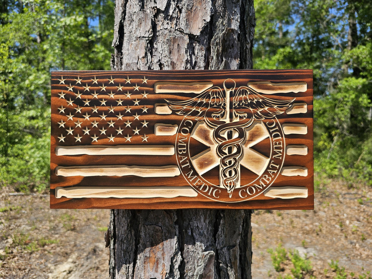 Wooden Combat Medic American Flag Sign USA