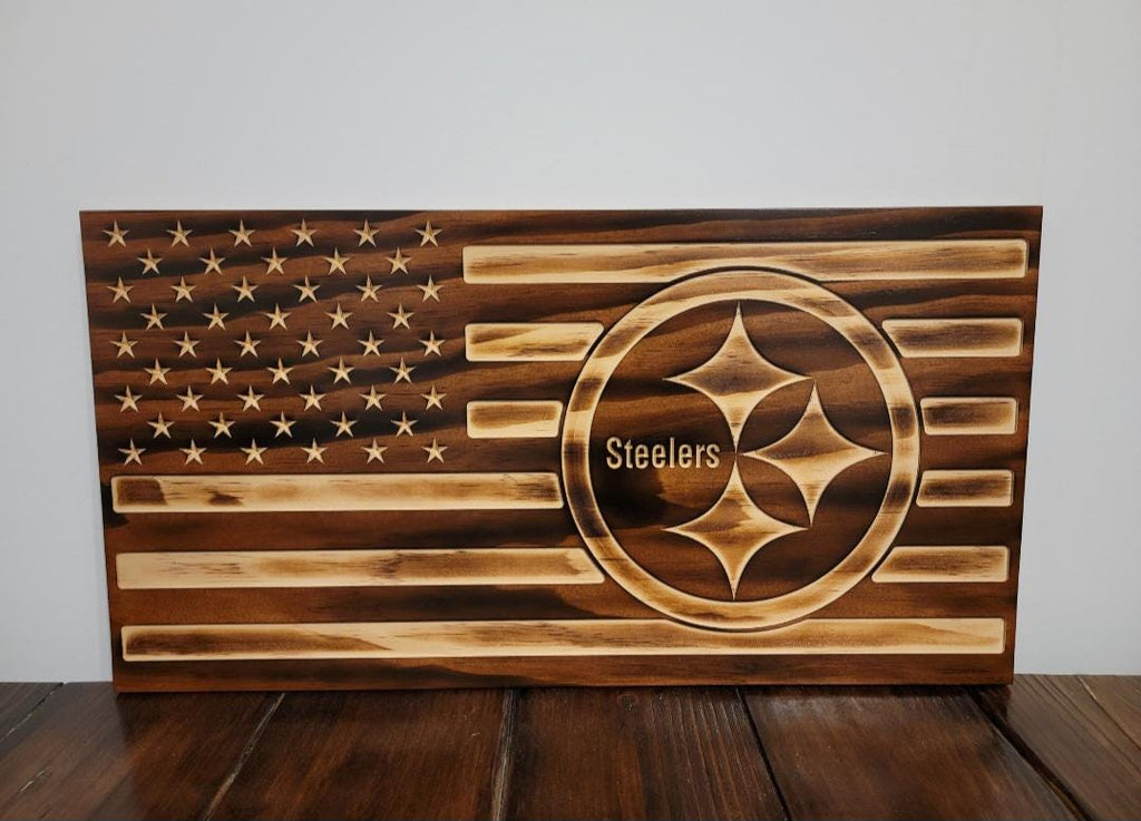 Wooden Pittsburgh Flag Sign USA