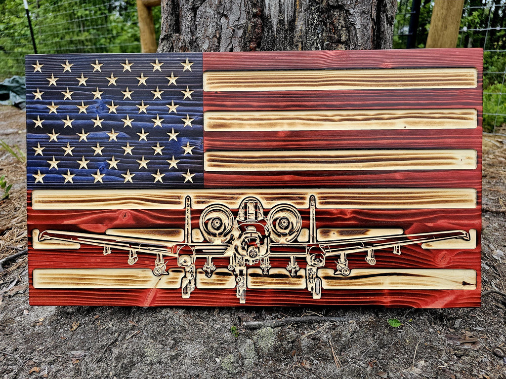 Wooden A-10 American Flag Sign USA