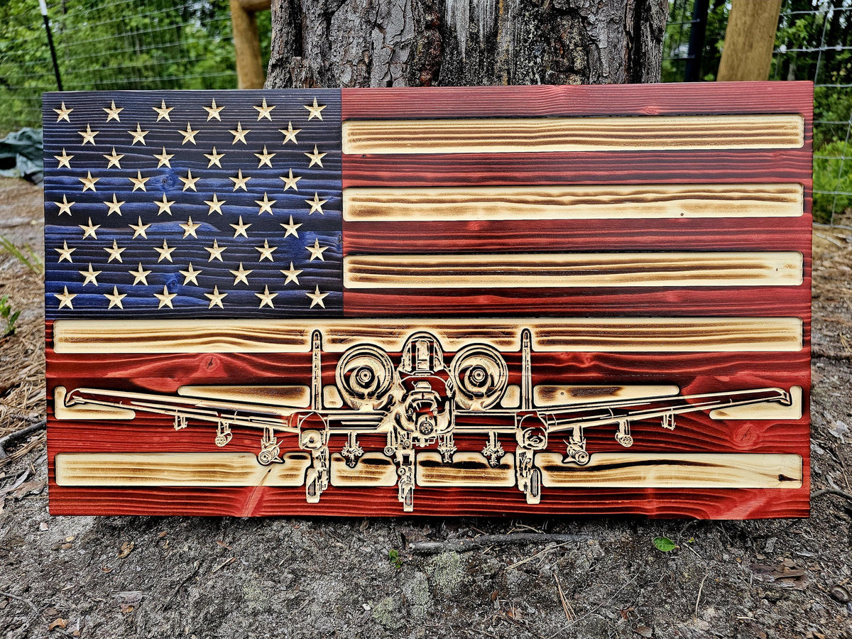 Wooden A-10 American Flag Sign USA