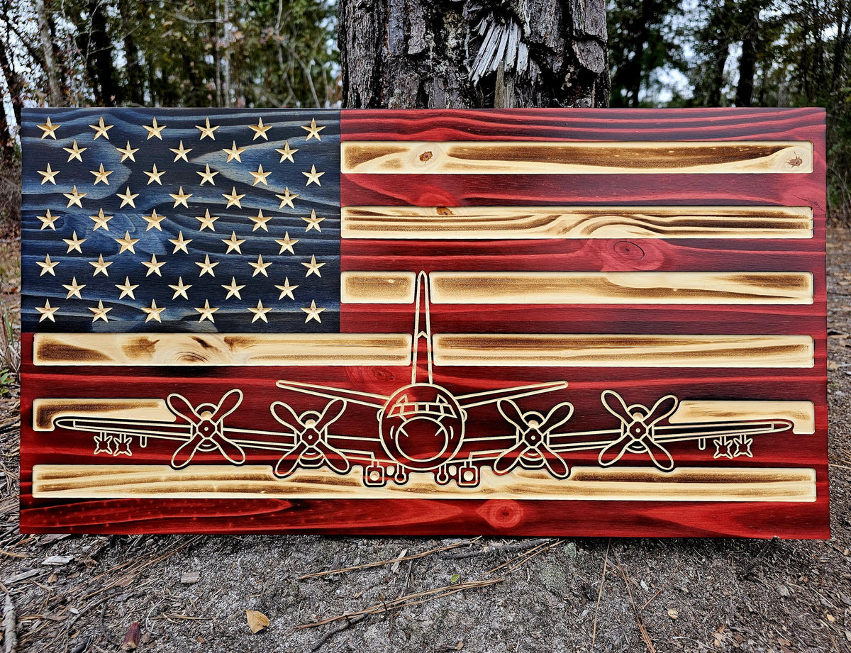 Wooden Lockheed P-3 Orion Plane Flag Sign USA