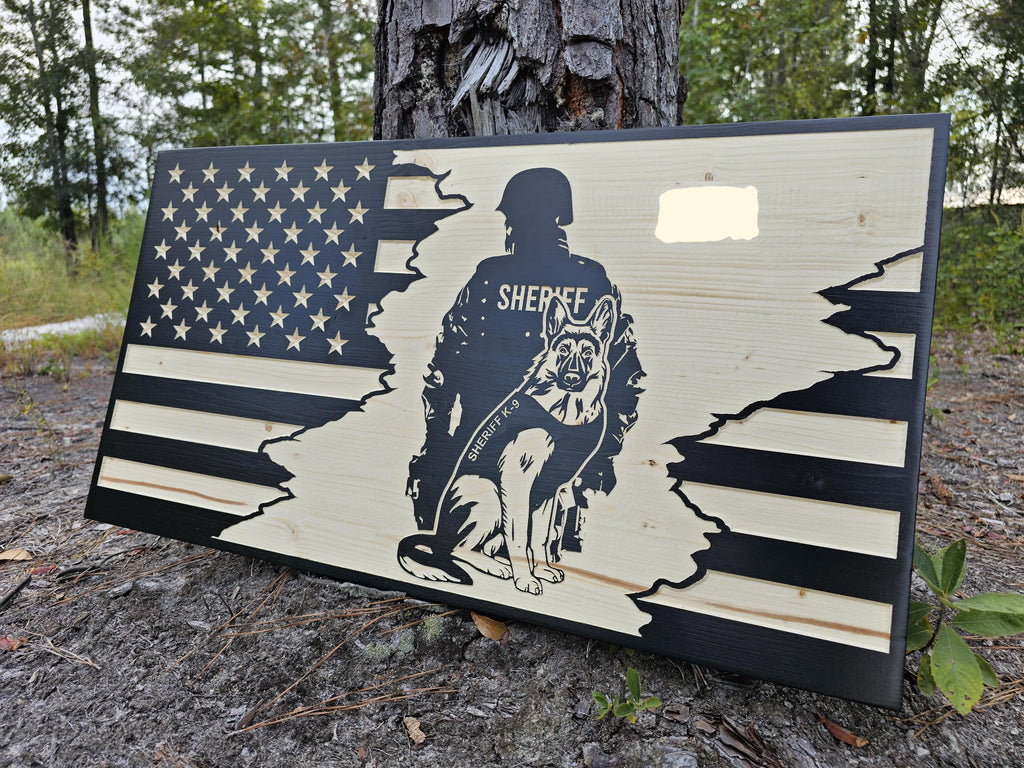 Wooden Sheriff K9 American Flag Sign USA
