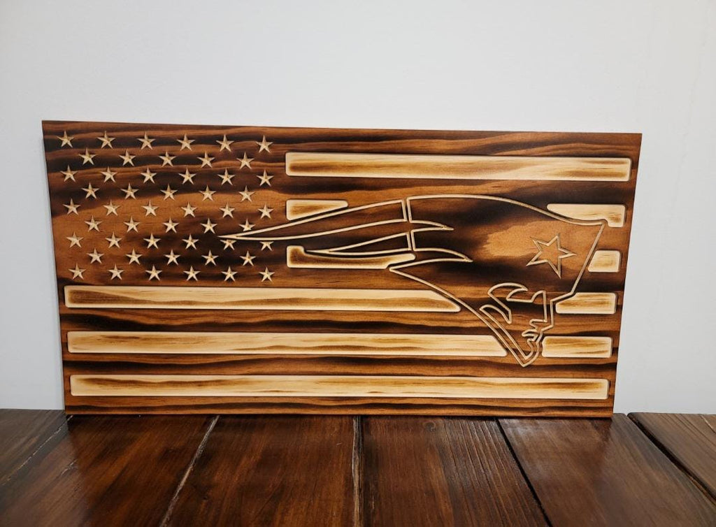 Wooden New England American Flag Sign USA