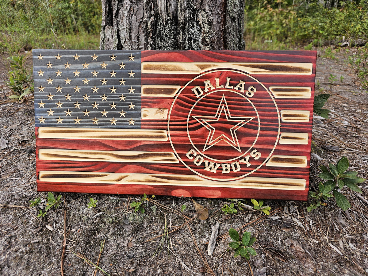 Wooden Dallas American Flag Sign USA