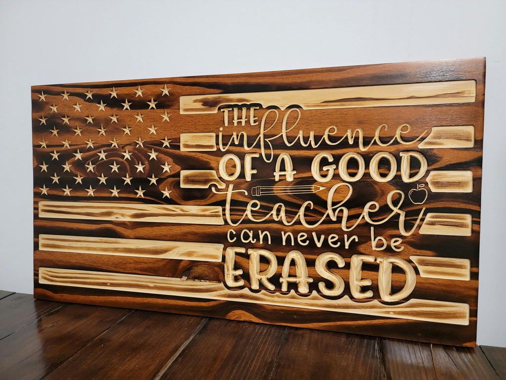 Wooden Teacher Flag Sign USA