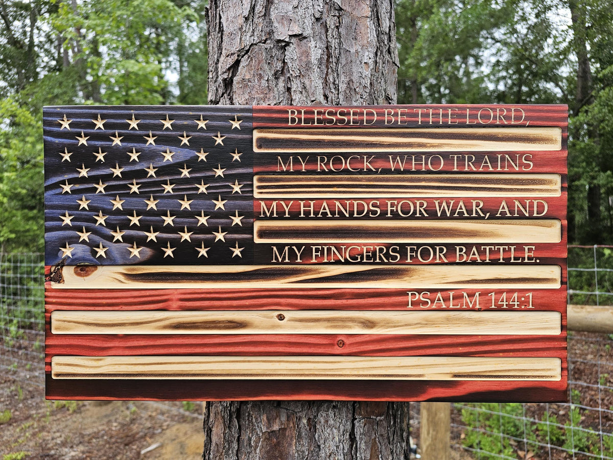 Wooden Psalm 144 American Flag Sign USA