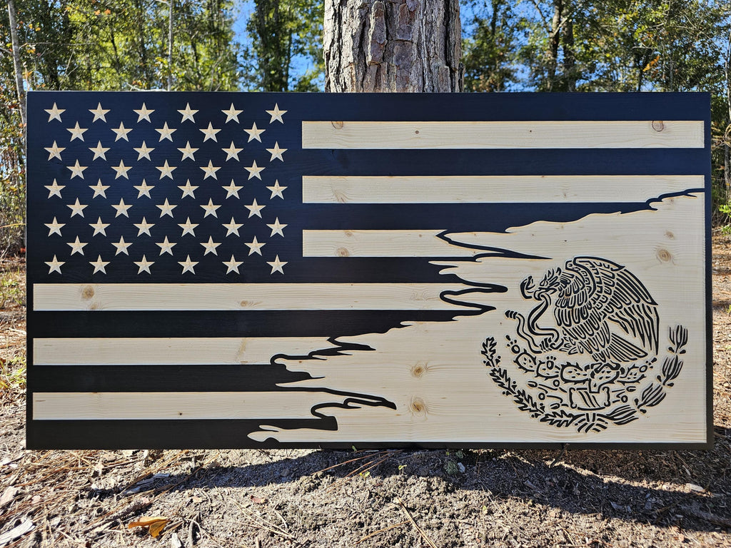 Wooden Mexico American Flag Sign USA
